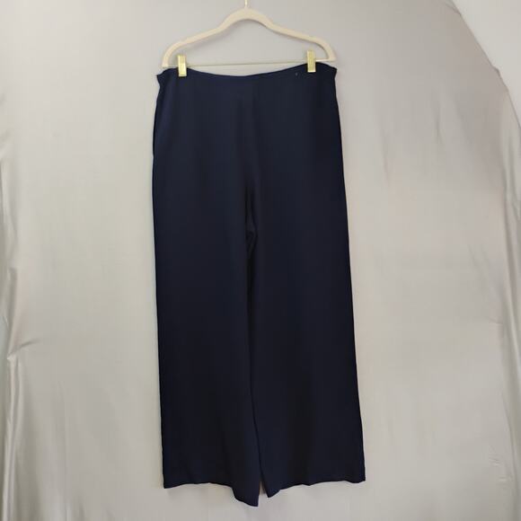 MM by Krizia Silk Wide Leg Pants Women’s Sz 8 Navy Semi Sheer Drawstring Pockets - Picture 2 of 10